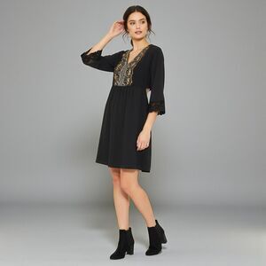 NKN Nekane Sequin Embroidered Crochet Black Mini Dress S Boho Festival Spain